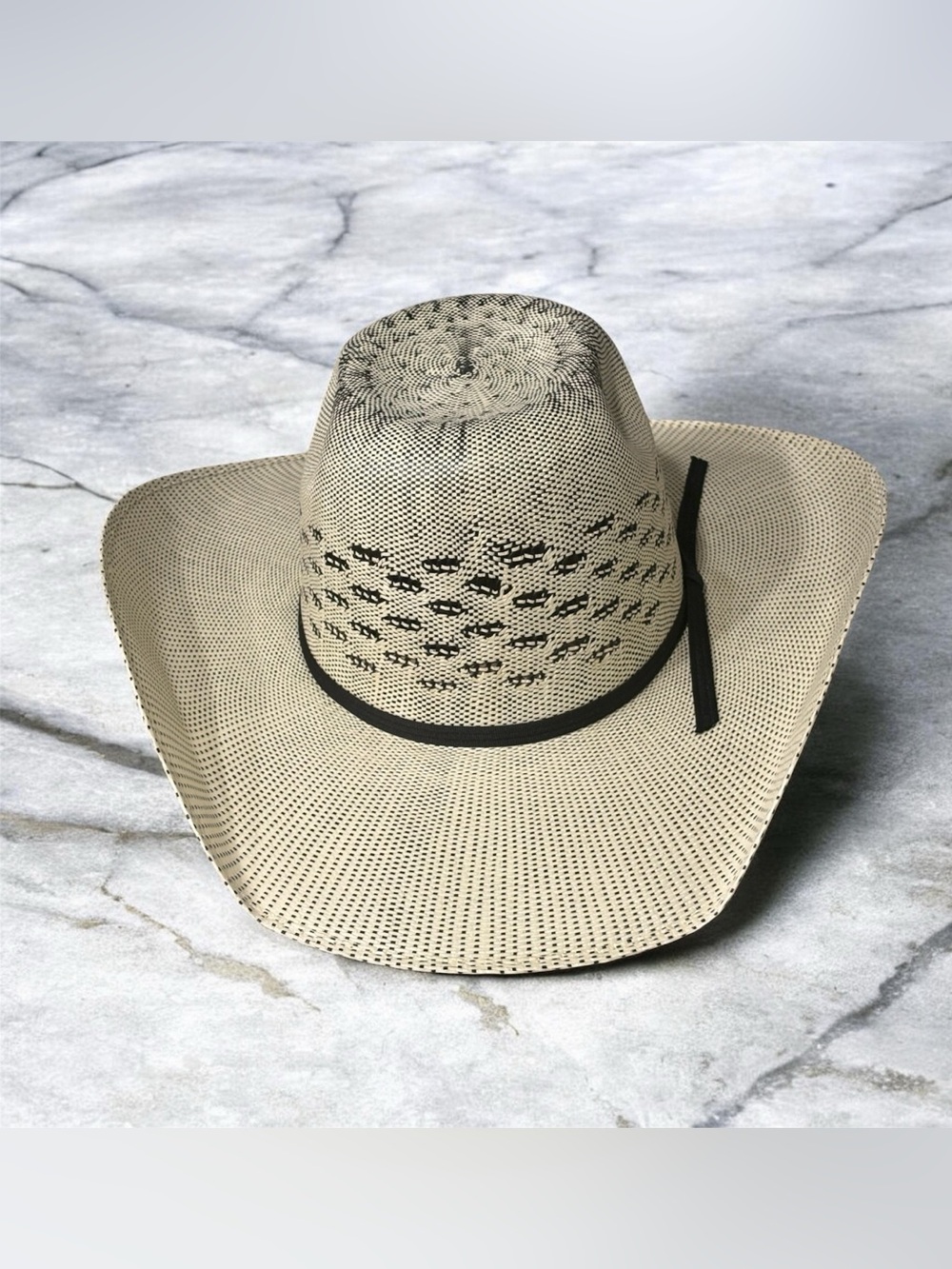 Breathable Beige Straw Cowboy Hat with Black Trim